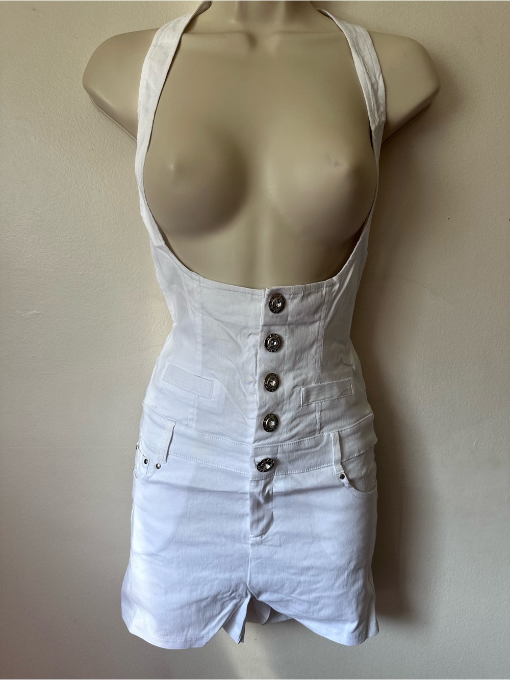 White High-Waist Halter Denim Shorts